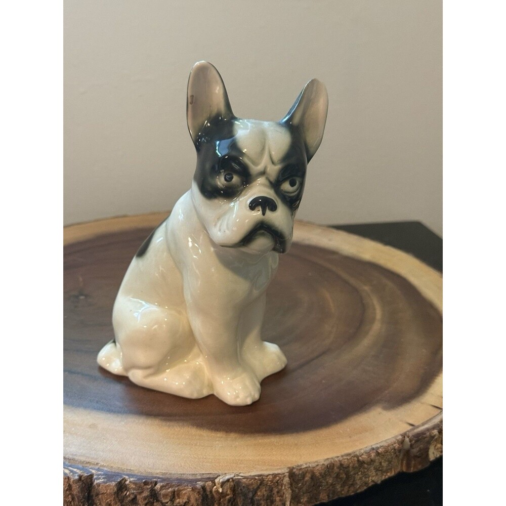 Vintage French Bulldog Statue Black & White 7 1/2” Tall